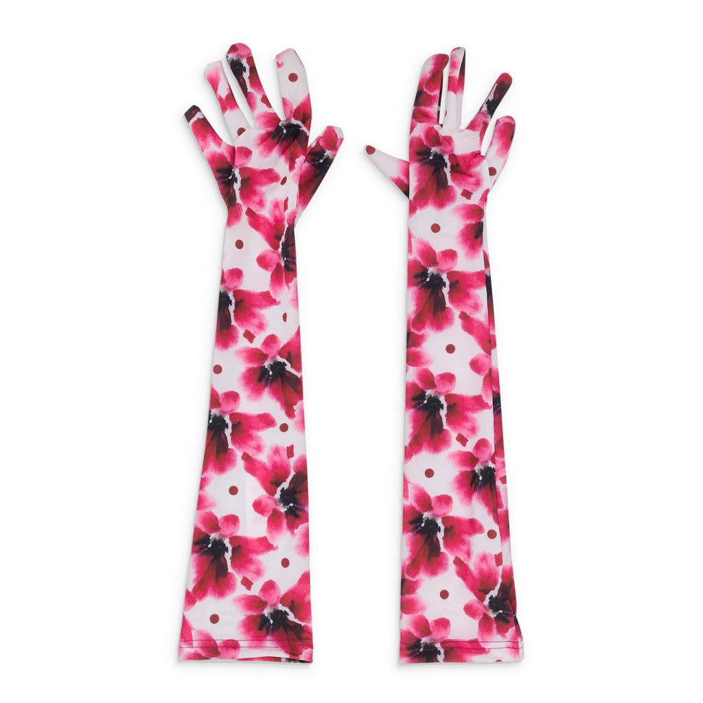 FLOWER PRINT LONG FUJI WHITE/PINK GLOVES & MITTENS