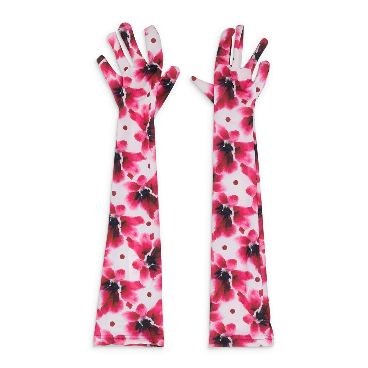 FLOWER PRINT LONG FUJI WHITE/PINK GLOVES & MITTENS