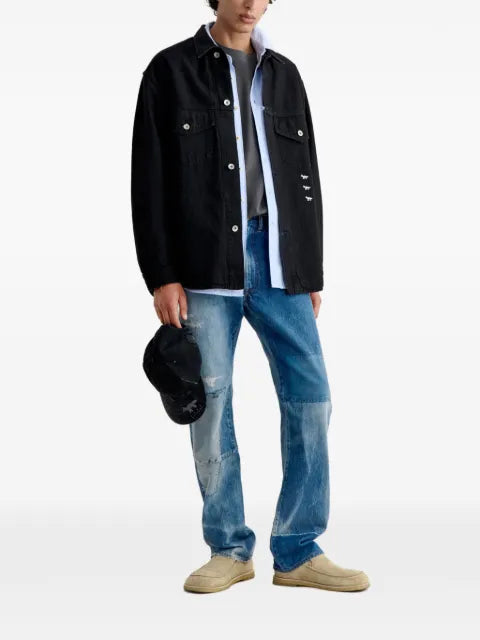 Maison Kitsuné fox-embroidered cotton shirt jacket
