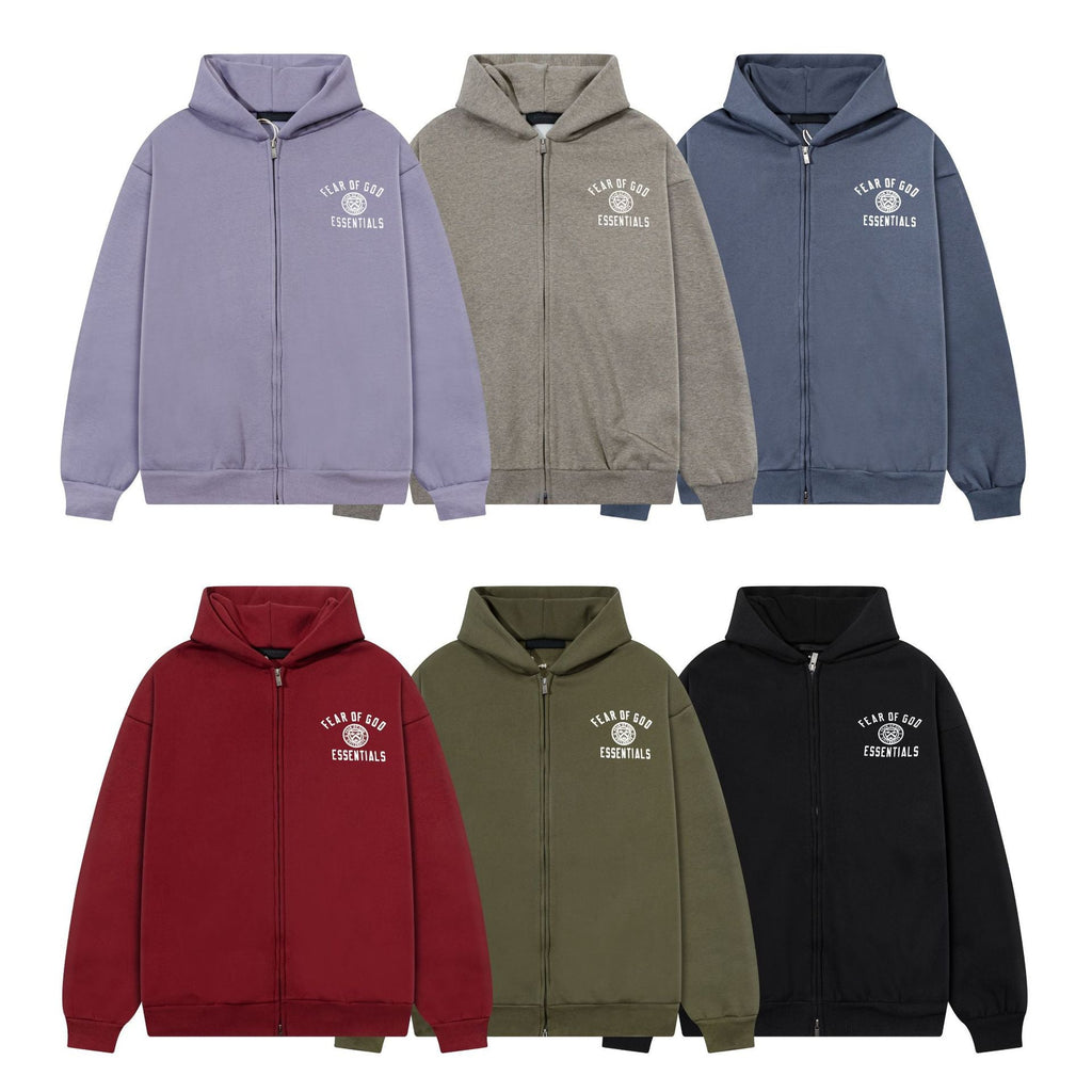 Fear Of God Essentials Emblem Letter Zip Up Hoodie Unisex