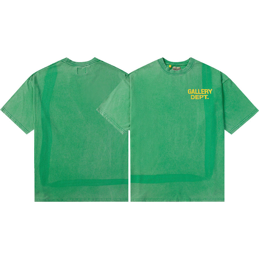 Gallery Dept T-Shirt Hand Painted Ink Splashing Alphabet Washed Retro Short Sleeve T-Shirt