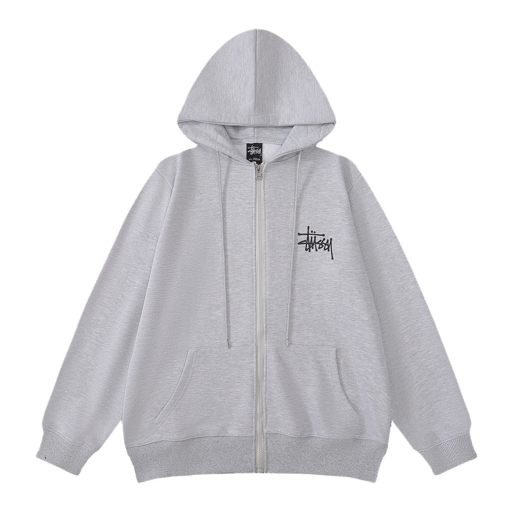 Stussy Hoodie Embroidered Fleece Fashion Cardigan Zip Hoodie