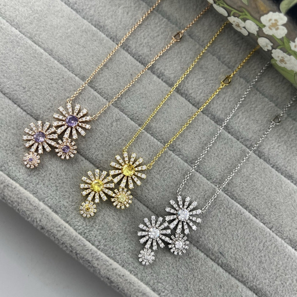 Damiani Style Floral Cubic Zirconia 18K Gold-Plated Necklace