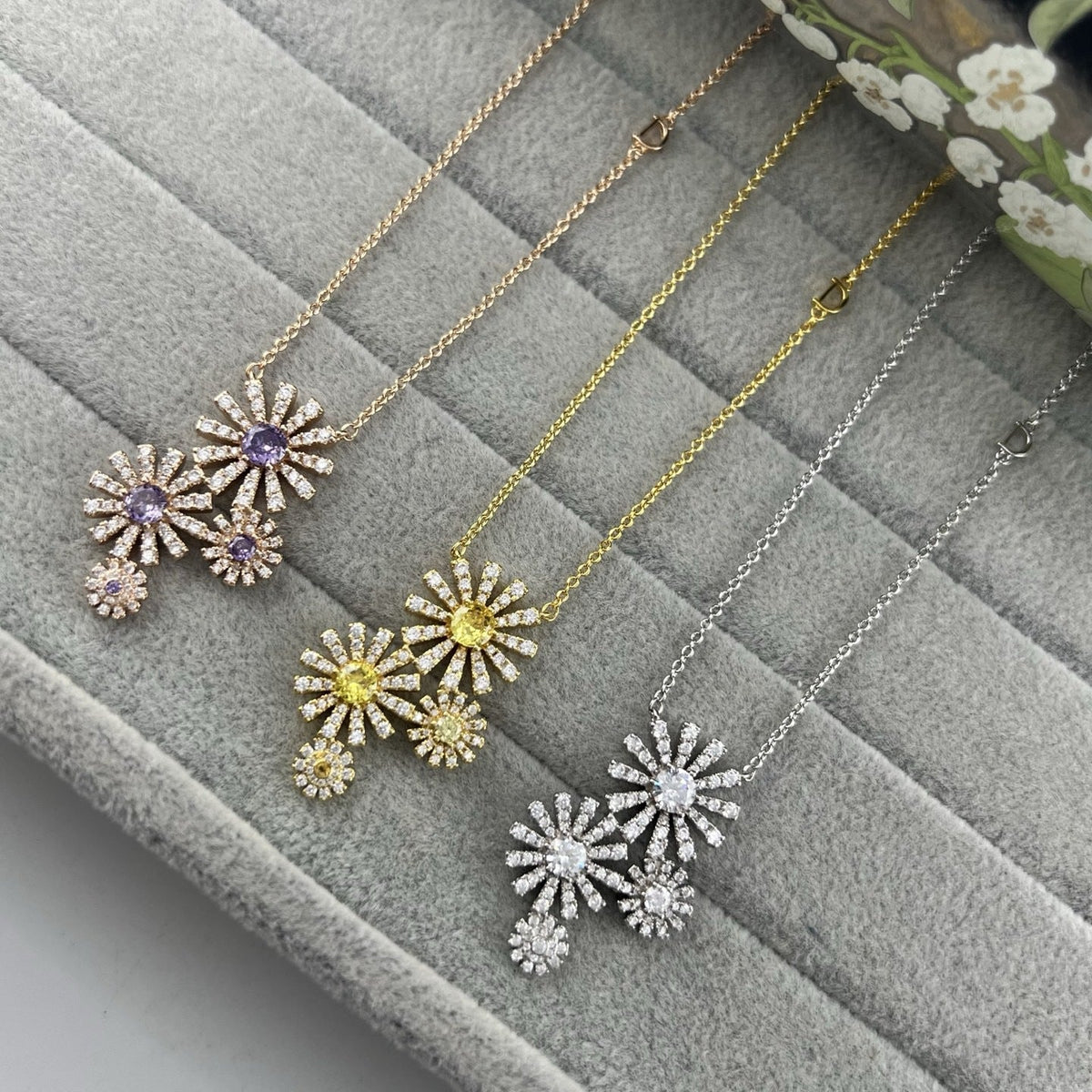 Damiani Style Floral Cubic Zirconia 18K Gold-Plated Necklace