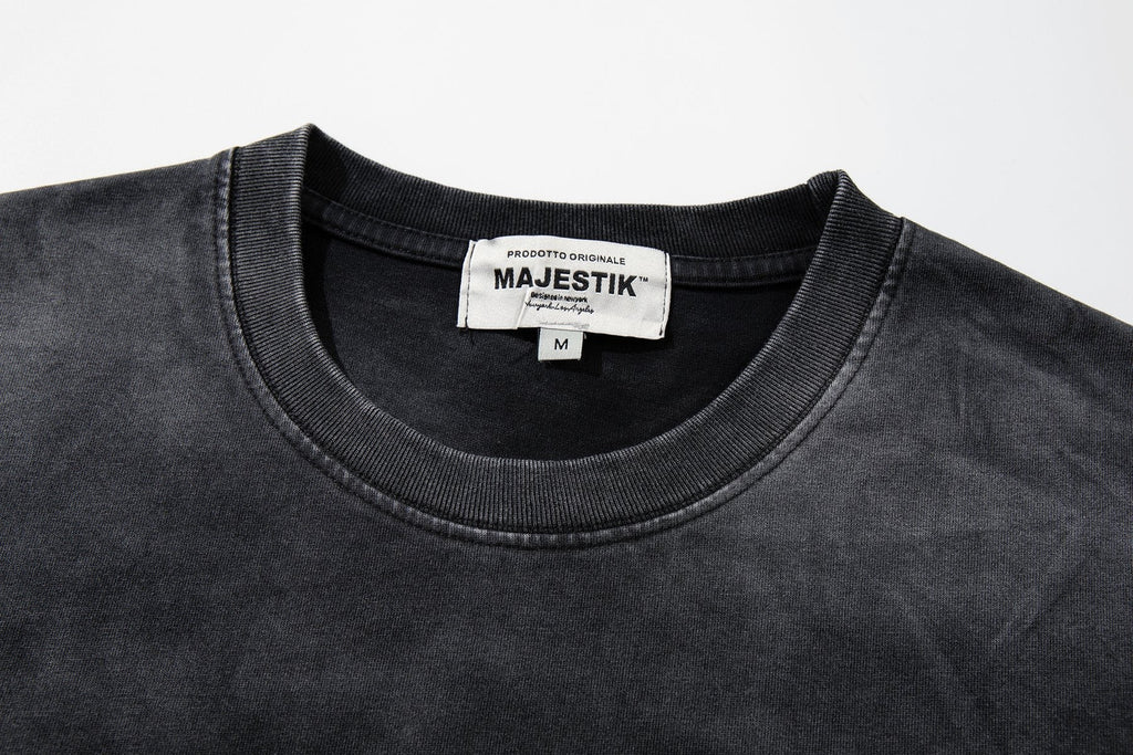 MAJESTIK Washed Black Distressed Graphic T-Shirt