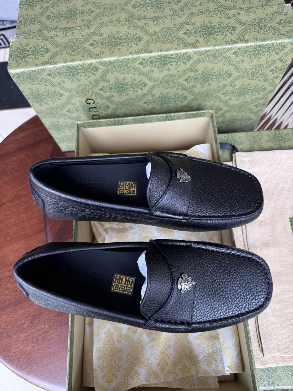 Gucci Dark Navy Pebbled Leather Driving Loafers