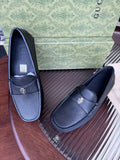 Gucci Dark Navy Pebbled Leather Driving Loafers