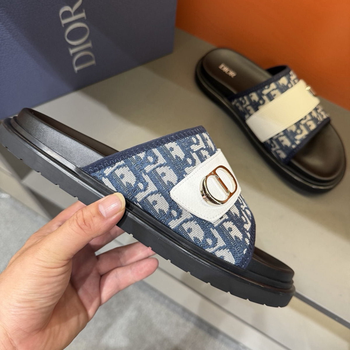 Dior Patterned Strap Slide Sandals - Open Toe