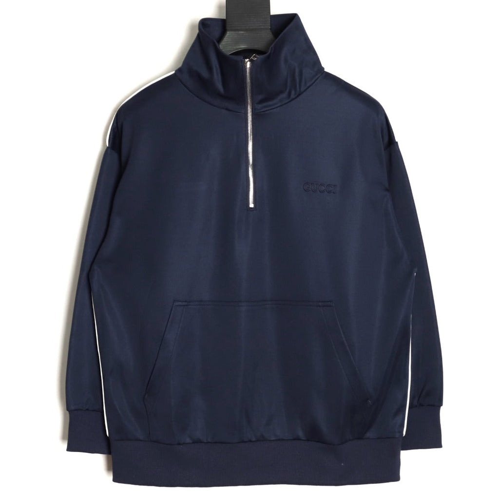 Gucci Contrast-Line Half-Zip Stand-Collar Jacket - Navy